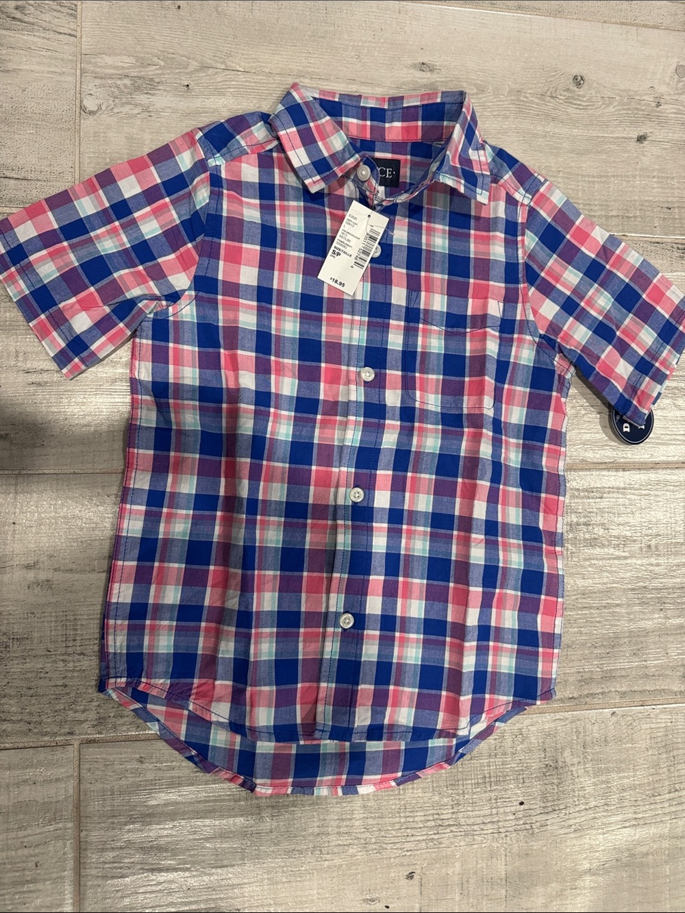 The Children's Place Blue & Pink Plaid Short Sleeve Button-Down Shirt